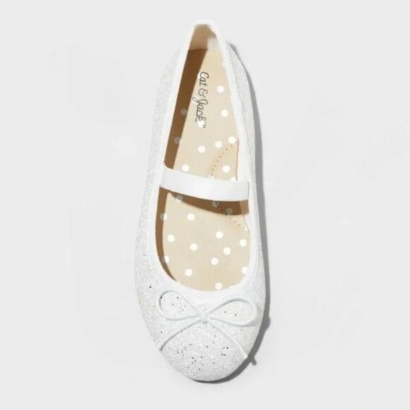 Girls Cat & Jack White Glitter Mary Jane Ballet Flats With Bow Size 6 NWT - Picture 4 of 9